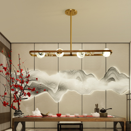 新中式4头餐厅吊灯长方形创意个性中国风茶室书房吧台装饰灯3120